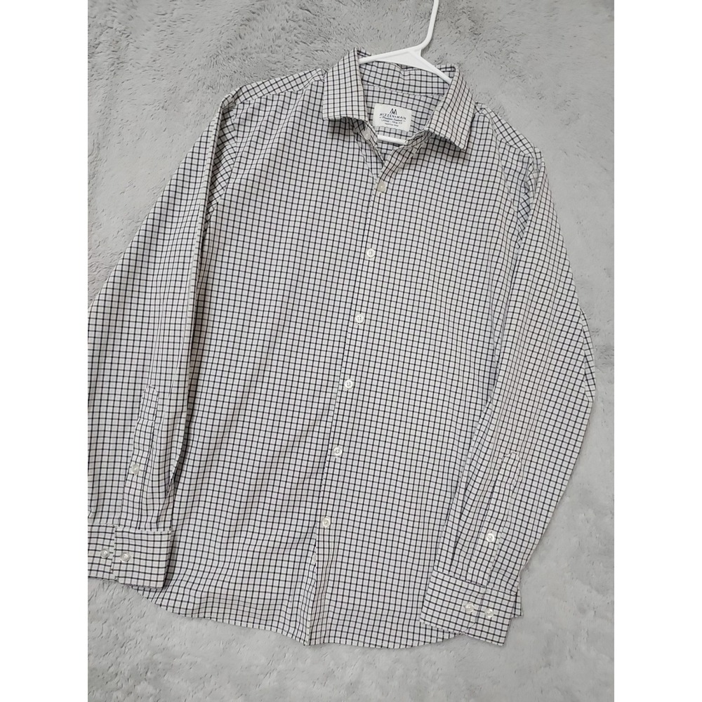 Mizzen Main Shirt Mens Large Trim Fit Check Long Sleeve Blue Performance Stretch